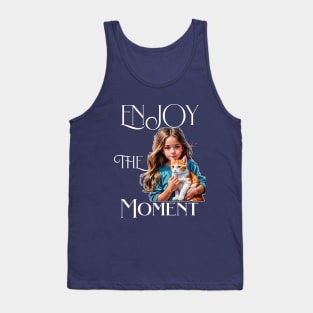 Enjoy the Moment, girl with orange cat Tank Top